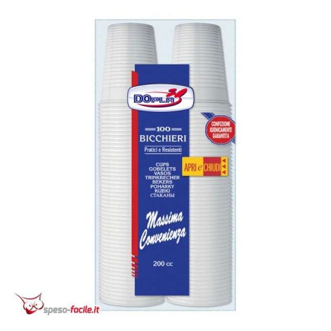 BICCHIERIPLASTICA VANTO CC 200 X 100 PEZZI A FILA   BIANCHI