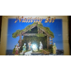 PRESEPE NATALIZIO NATIVITY SET SCATOLA CON CASETTA E...